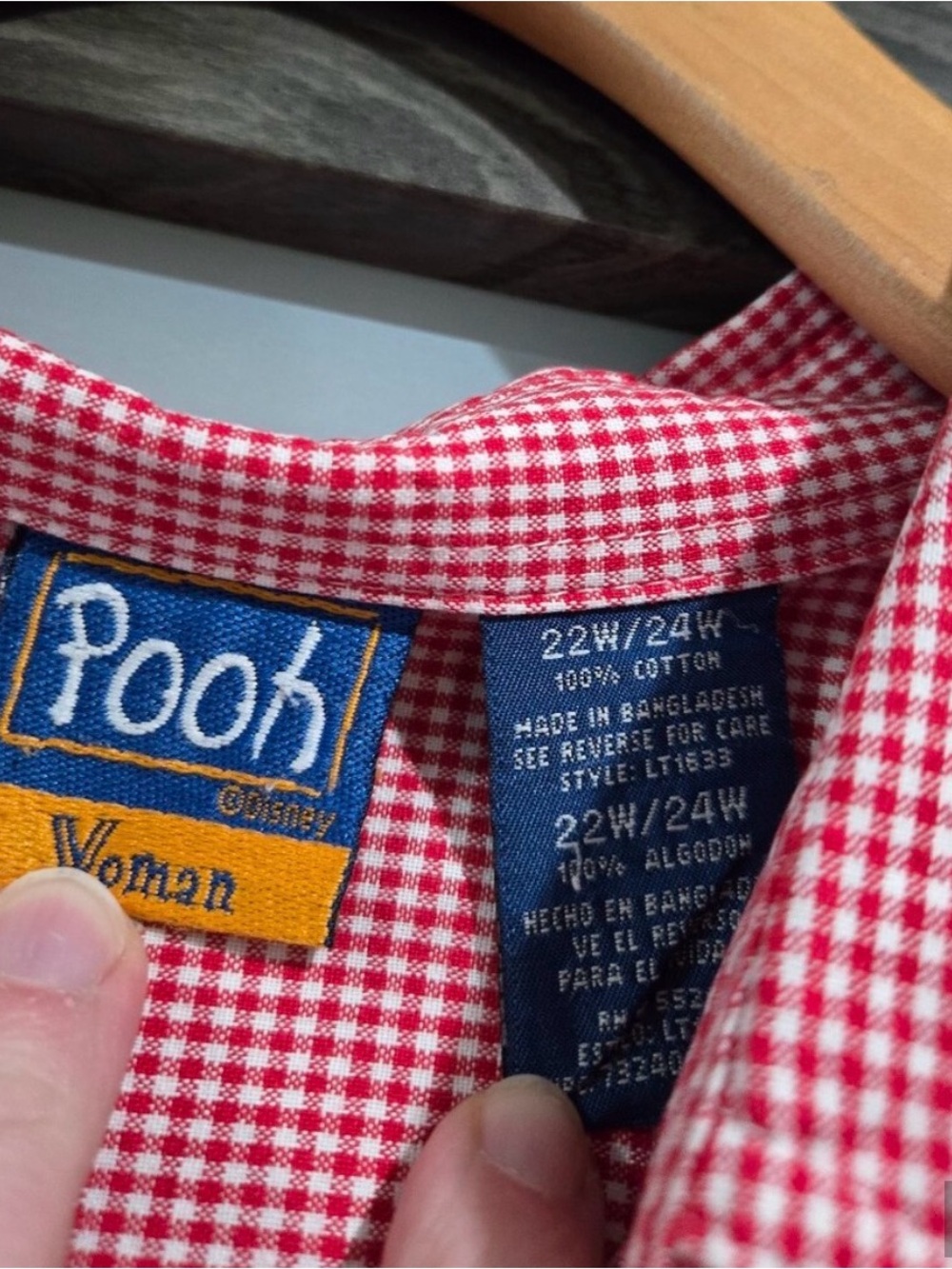 vintage Winnie the Pooh checkered button up Upside Down Pocket 22W/24W